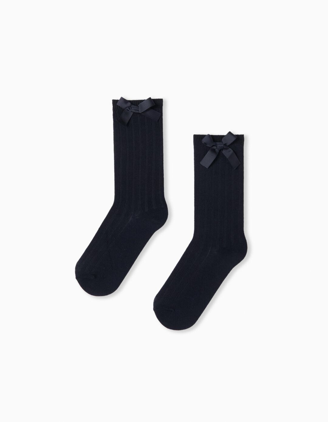 Pack 2 Pares de Meias Altas Caneladas La&ccedil;o, Menina, Azul Escuro