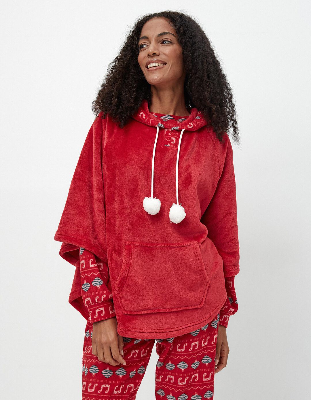 Poncho Capuz Natal, Mulher, Vermelho