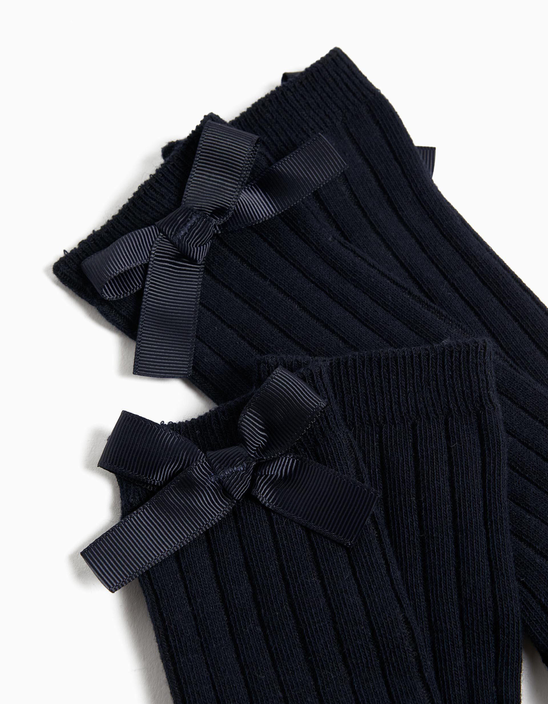 Comprar Online Pack 2 Pares de Meias Altas Caneladas La&ccedil;o, Menina, Azul Escuro