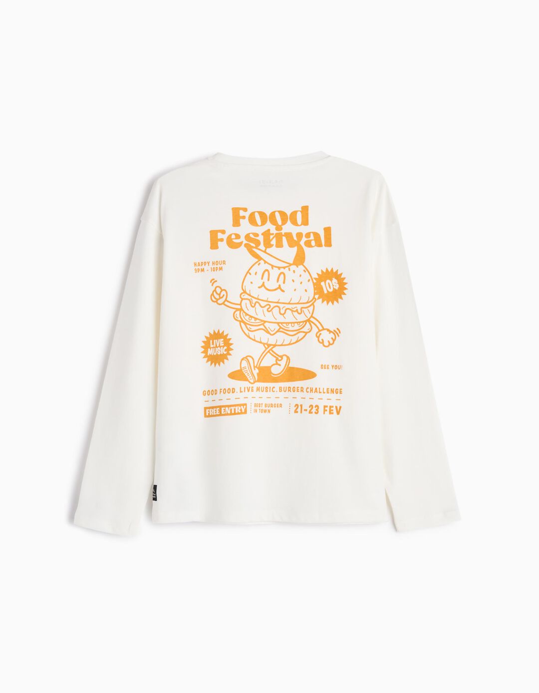 T-shirt de Manga Comprida Estampado, Menino, Branco