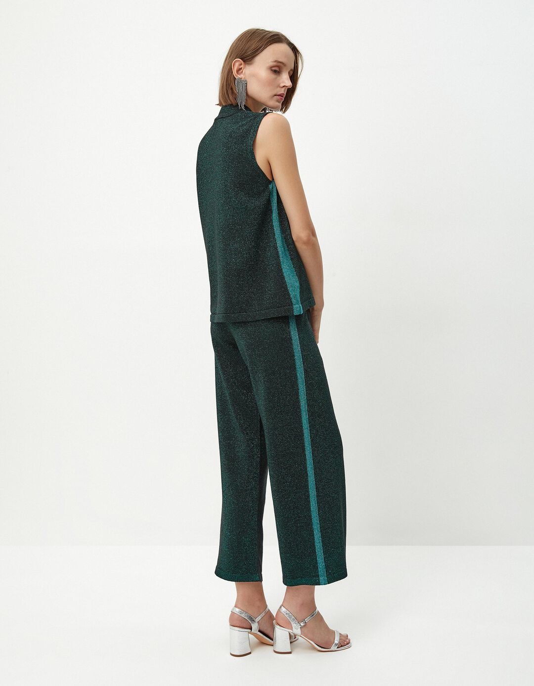Calças Malha Lurex, Mulher, Verde