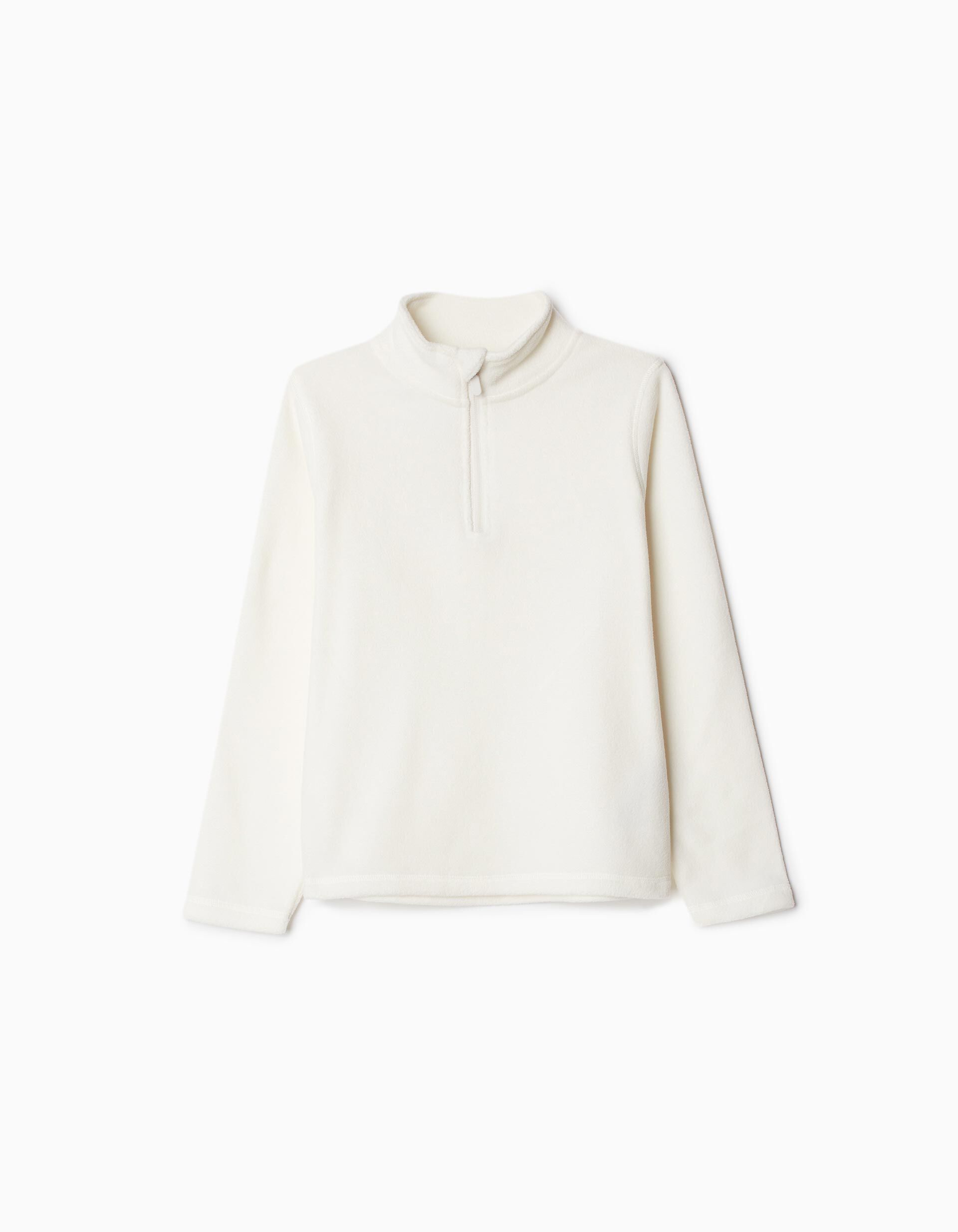 Sweatshirt Polar Fecho de Correr, Menina, Branco