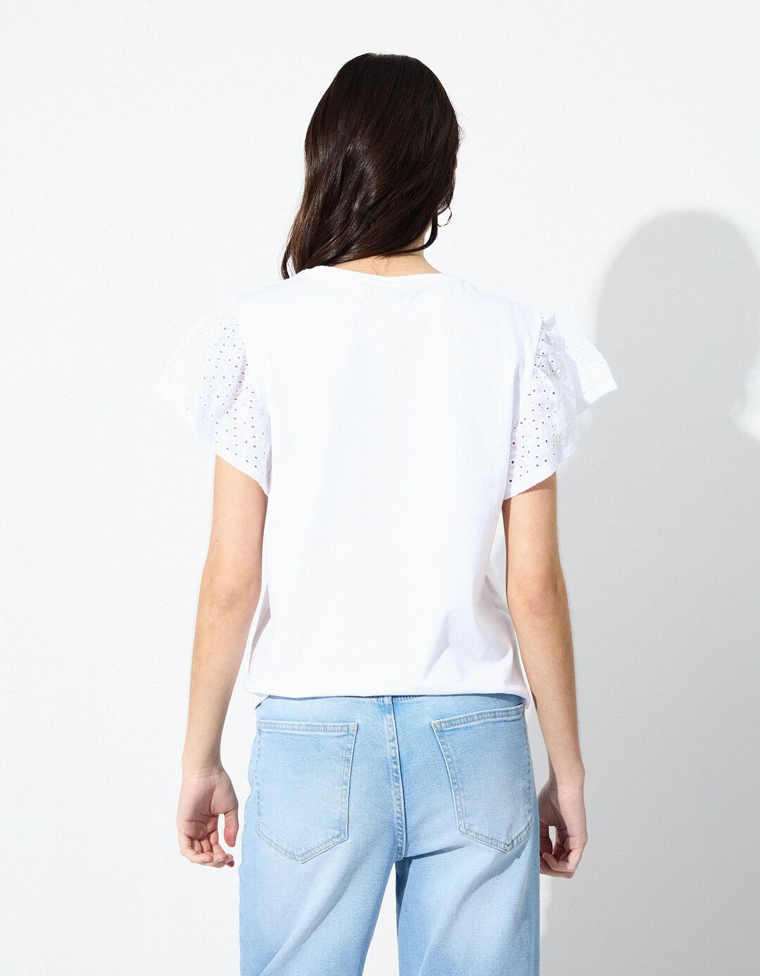T-shirt com Bordado Inglês, Mulher, Branco