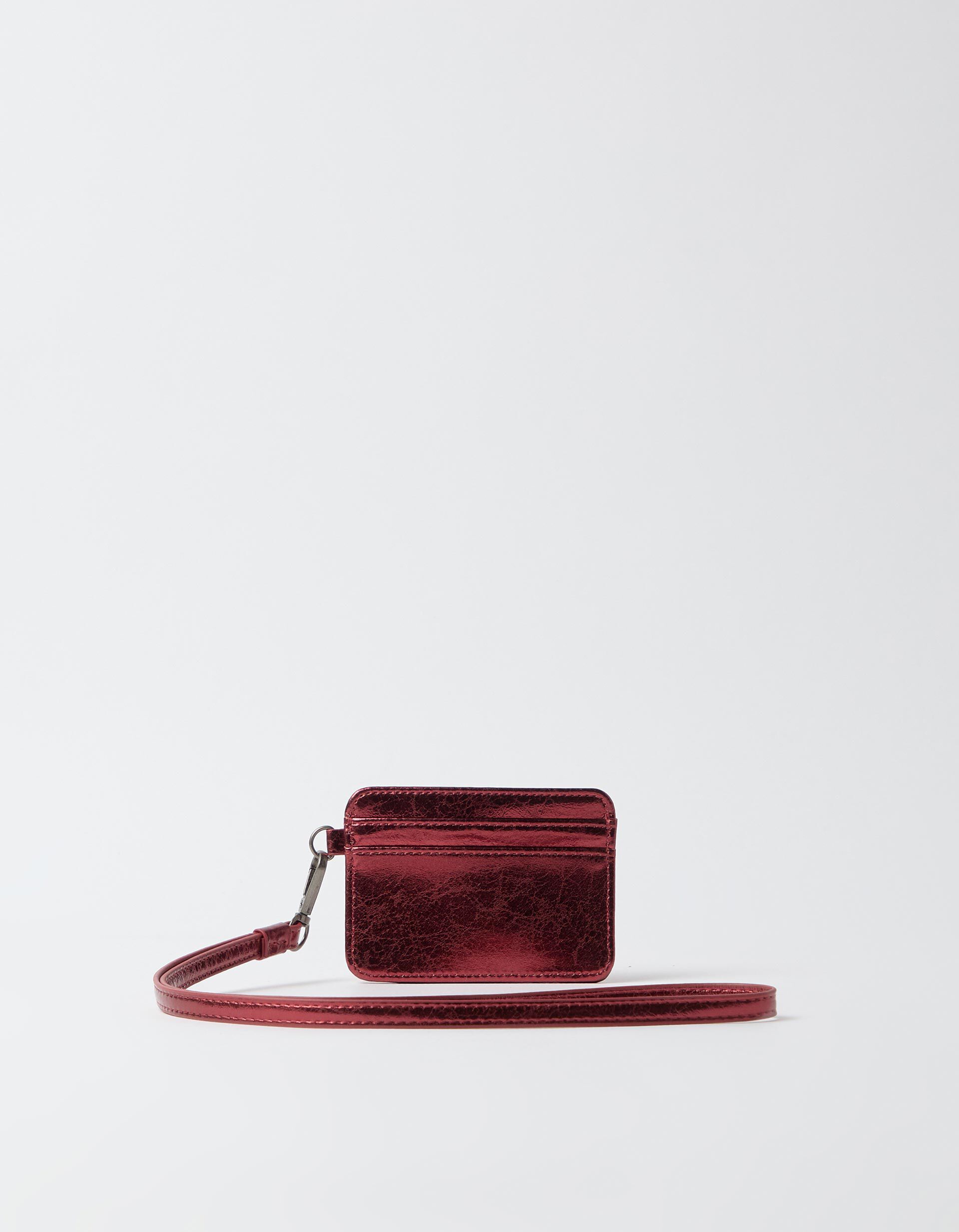 Porta-Cart&otilde;es Efeito Metalizado, Mulher, Vermelho