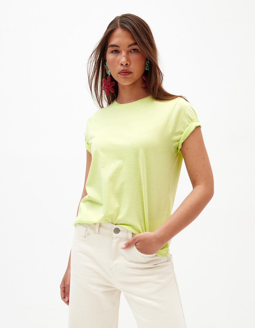 T-shirt B&aacute;sica, Mulher, Verde Claro