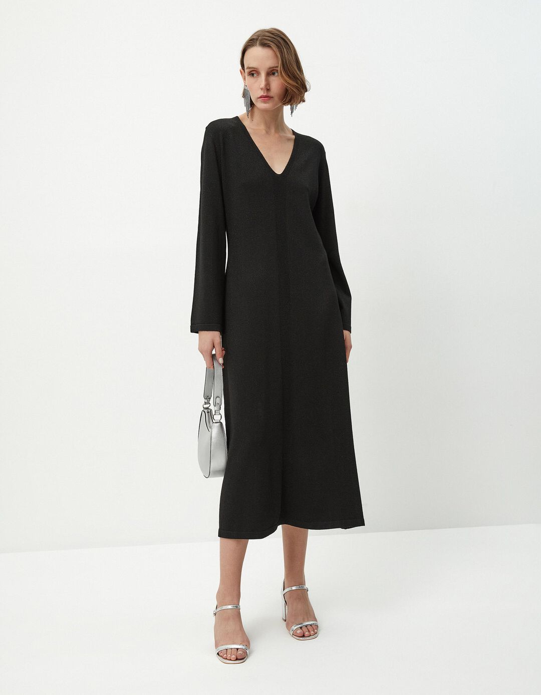 Vestido de Malha Lurex, Mulher, Preto