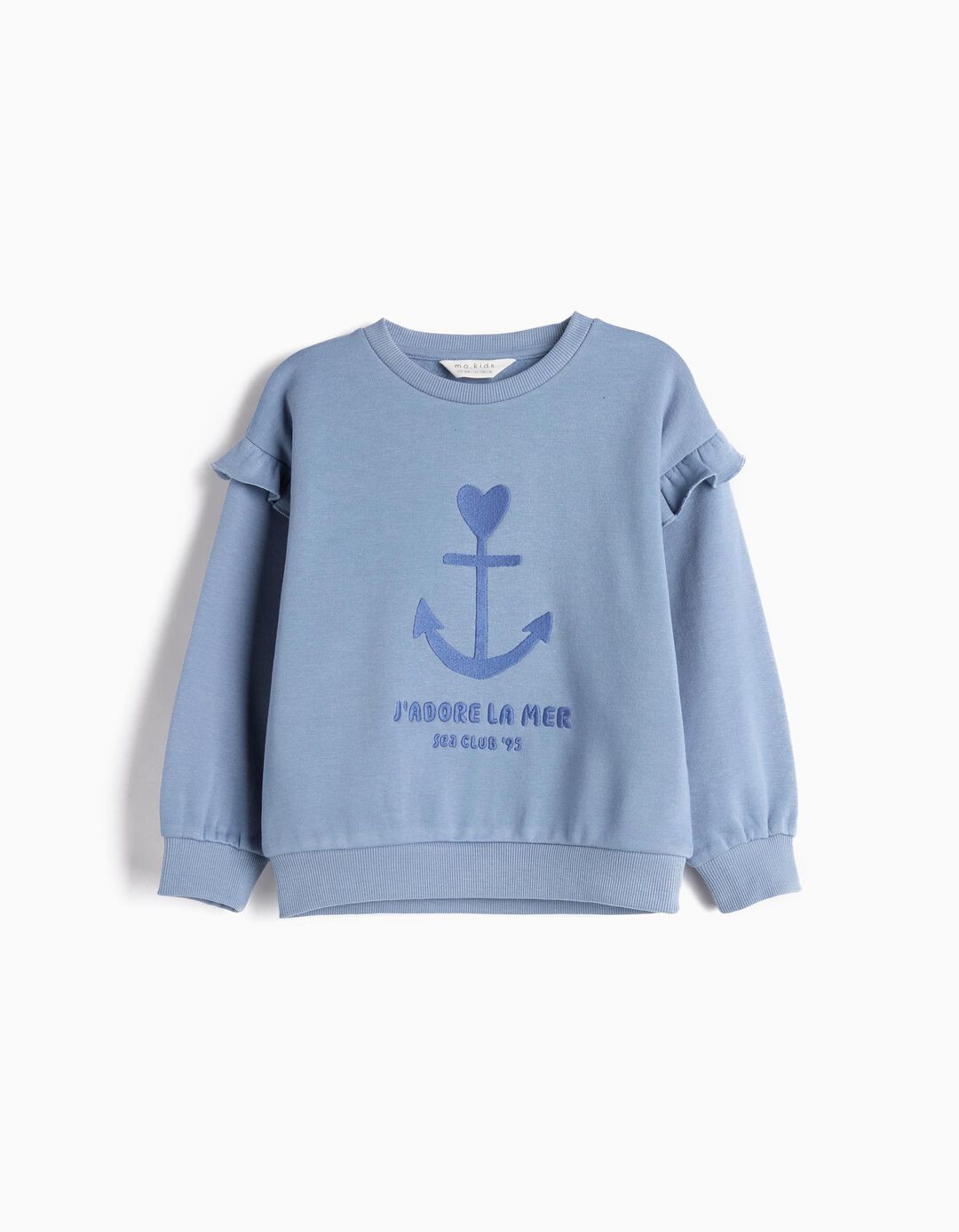 Sweatshirt com Folhos, Menina, Azul