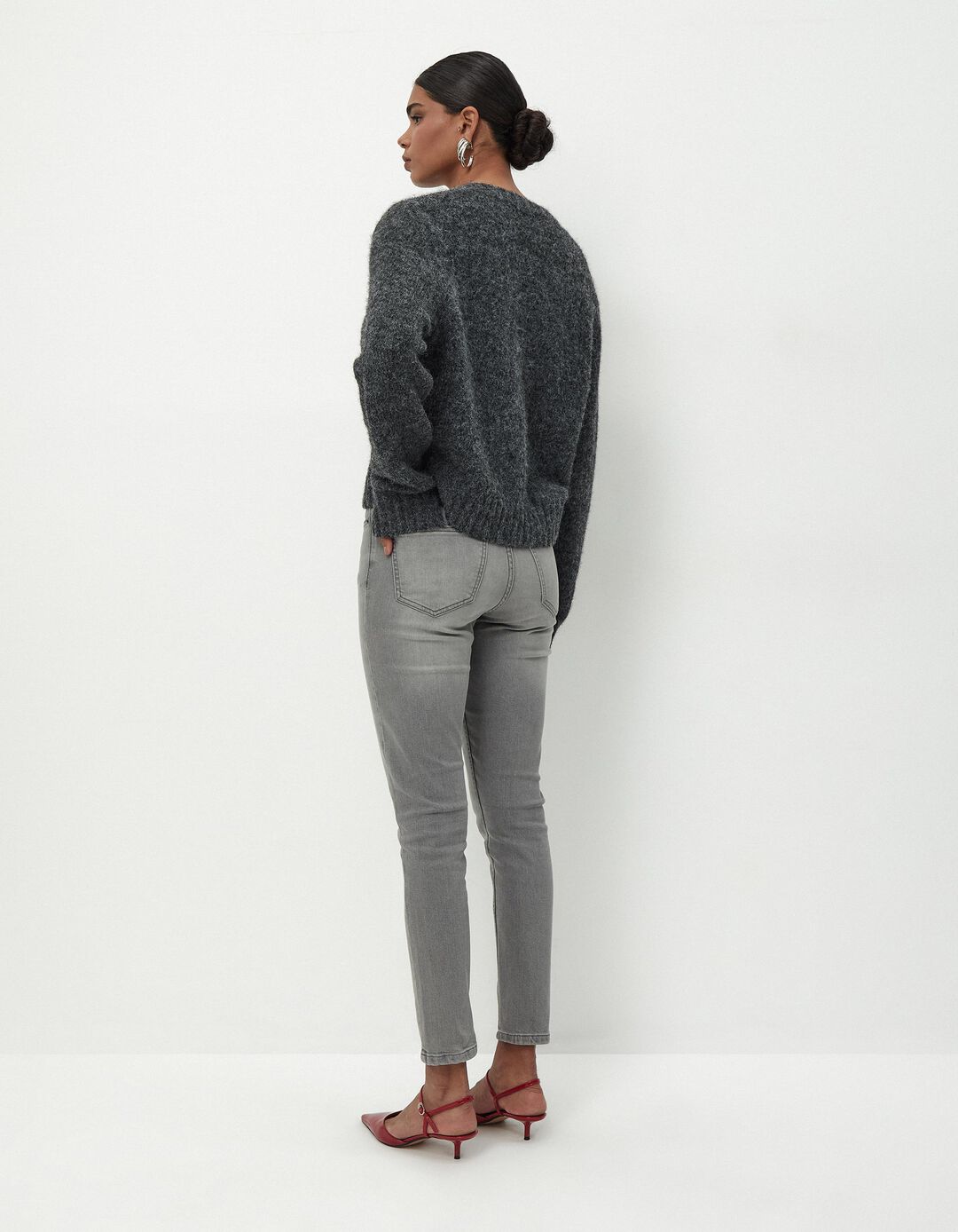 Calças de Ganga Skinny, Mulher, Cinzento