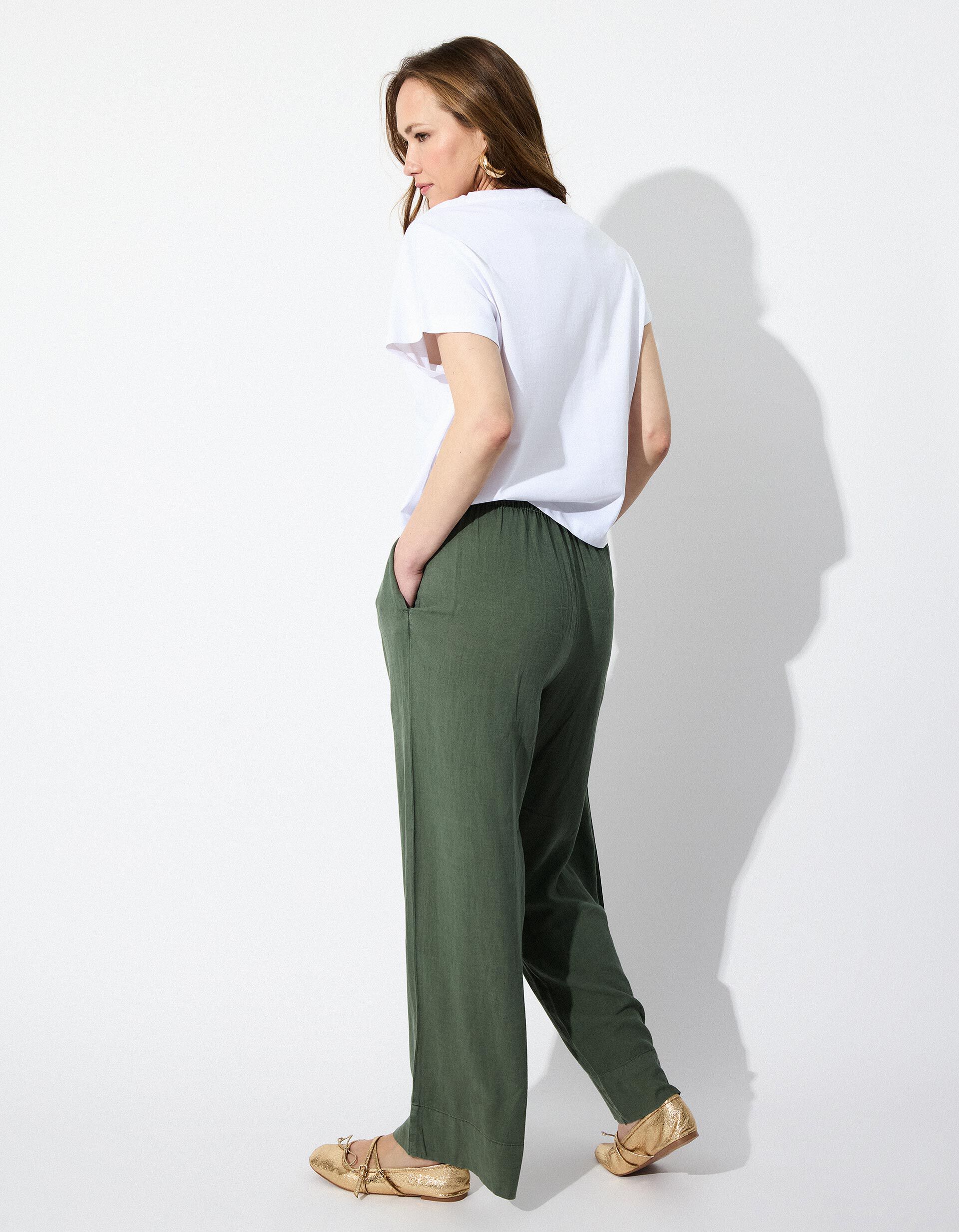 Comprar Online Cal&ccedil;as de Linho, Mulher, Verde Escuro