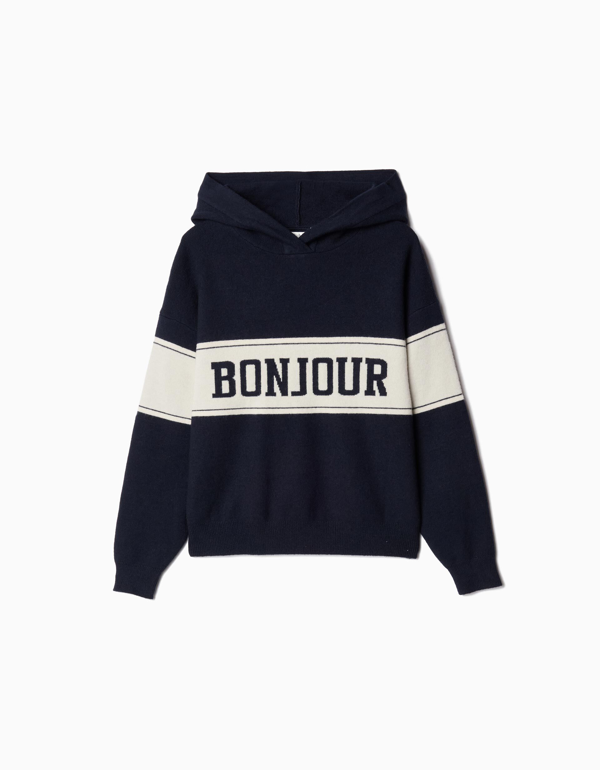 Sweatshirt Capuz Estampado, Menina, Azul Escuro