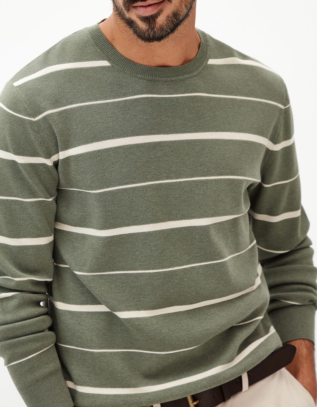 Camisola de Malha Riscas, Homem, Verde Claro