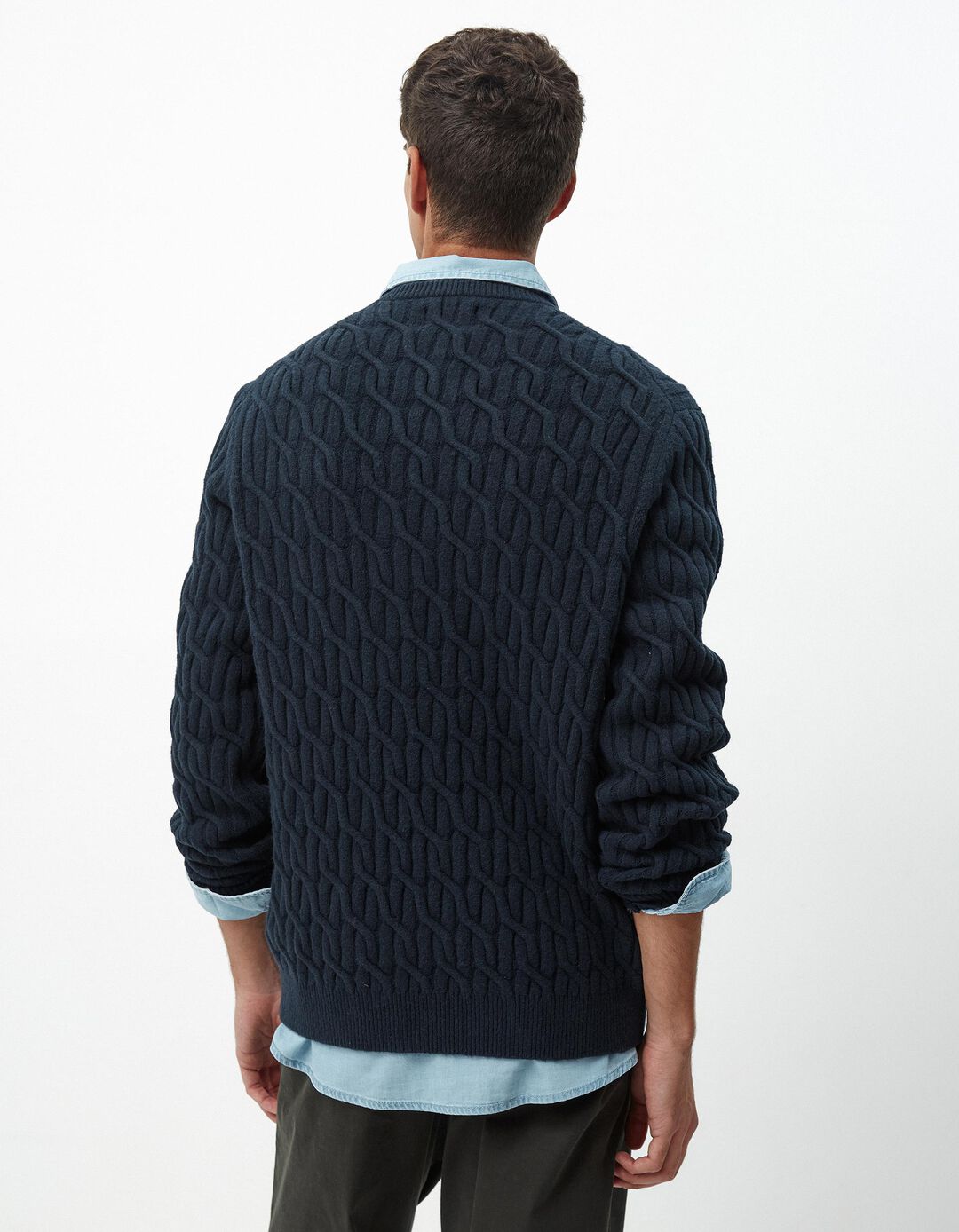 Camisola de Malha Entrançada, Homem, Azul Escuro