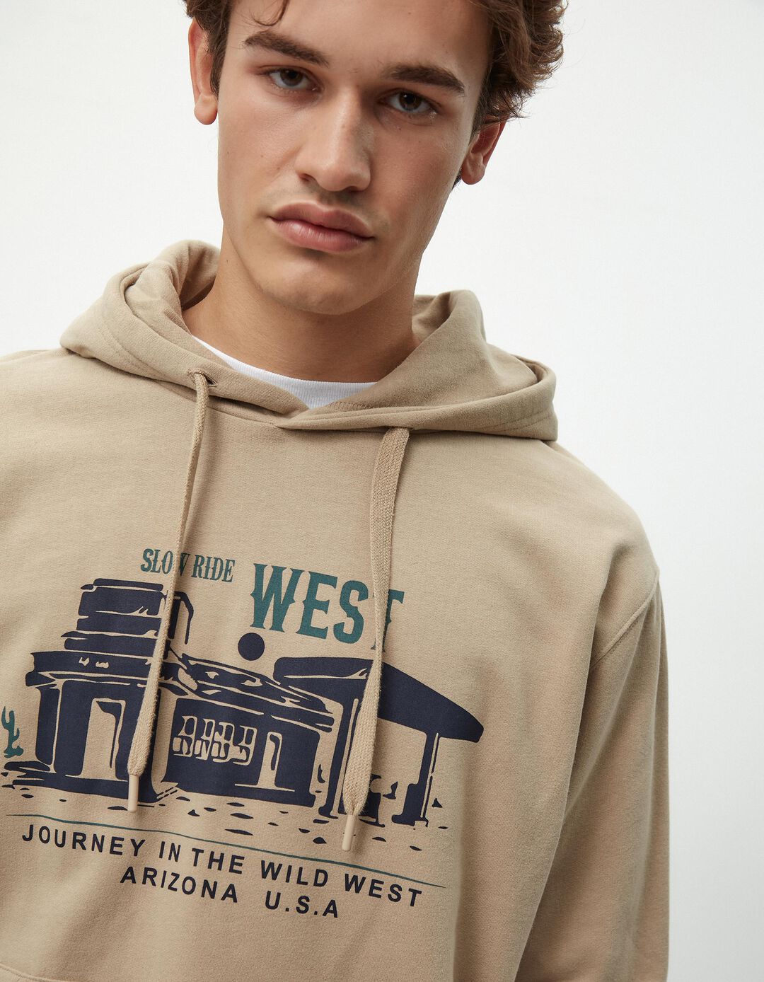 Sweatshirt de Felpa Capuz, Homem, Bege
