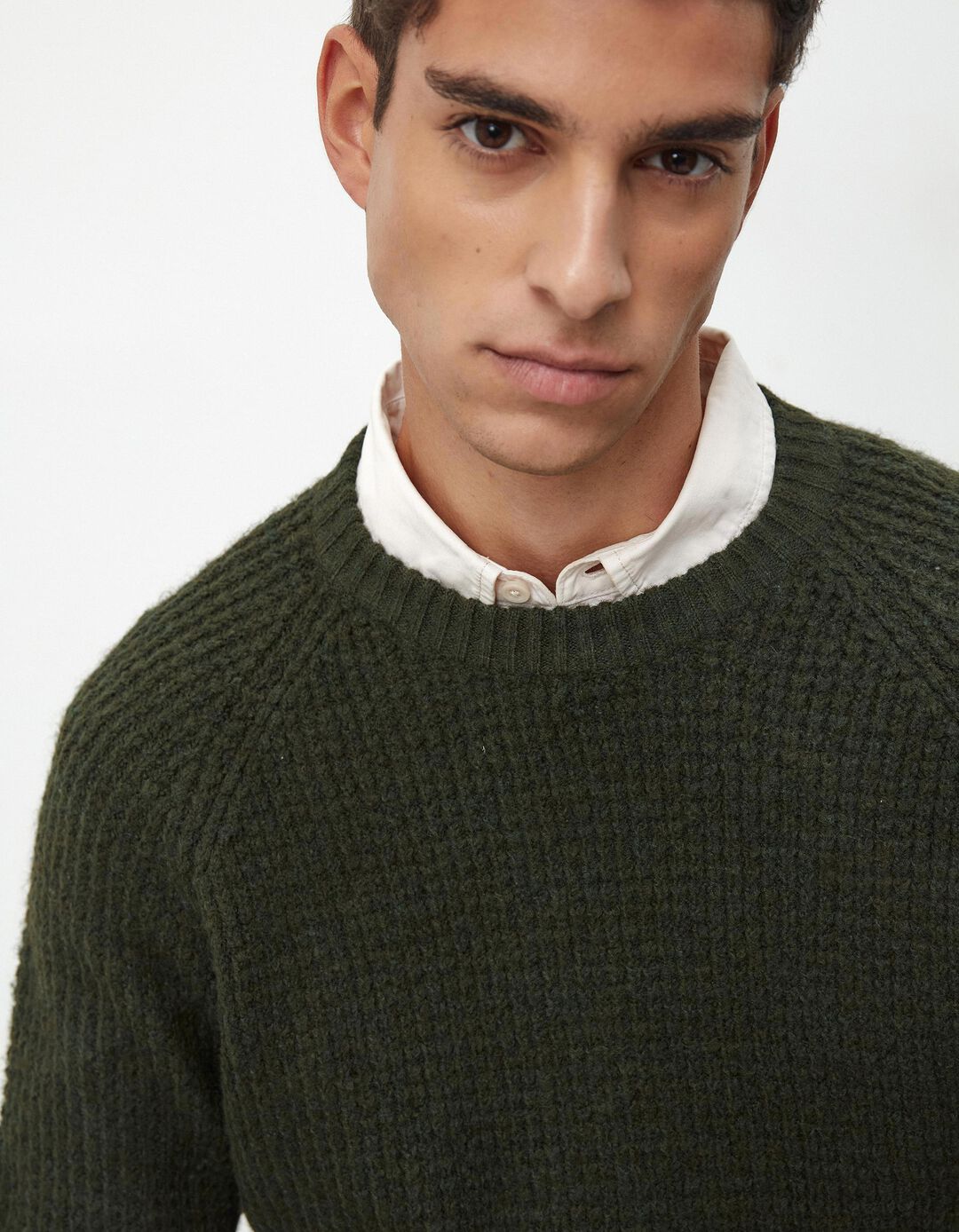 Camisola Malha Waffle Mesclada, Homem, Verde Escuro