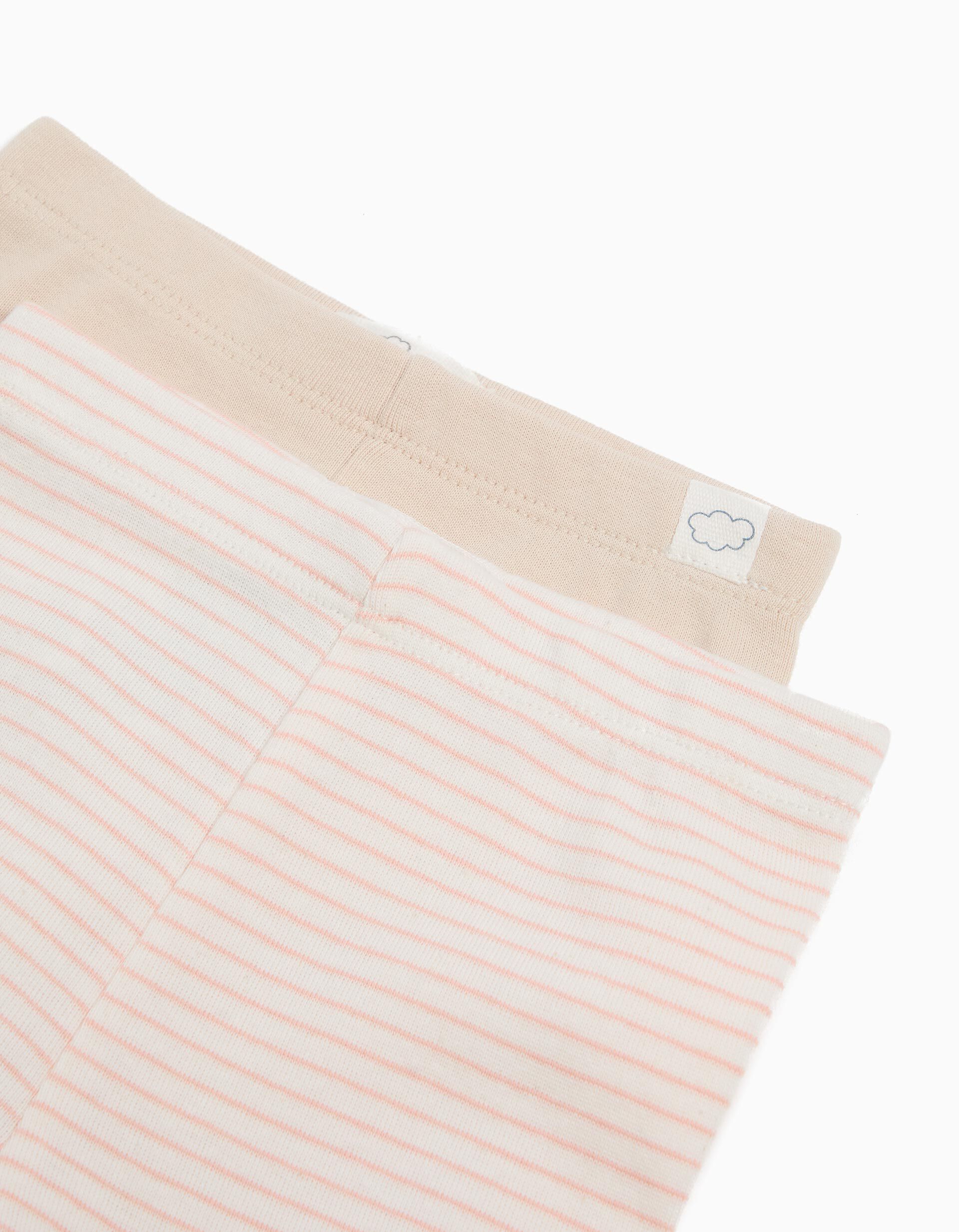 Comprar Online Pack 2 Leggings, Rec&eacute;m-nascido, Rosa Claro/Bege