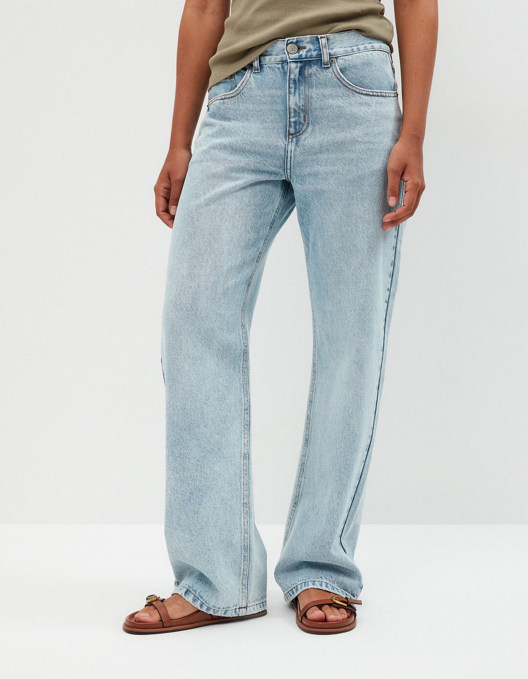 Calças de Ganga 'Straight fit', Mulher, Azul Claro