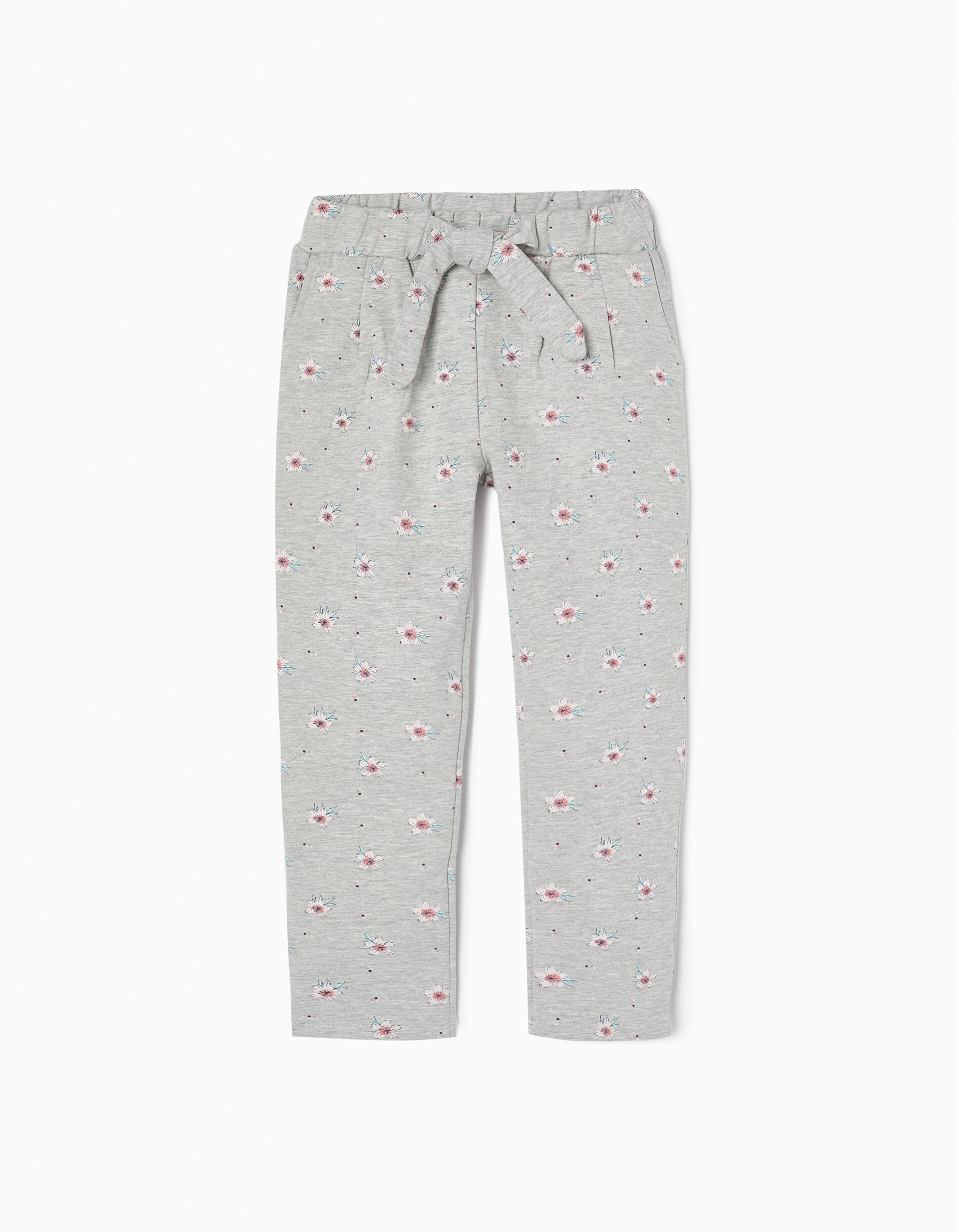 Calças de Treino Motivo Floral para Menina, Cinza