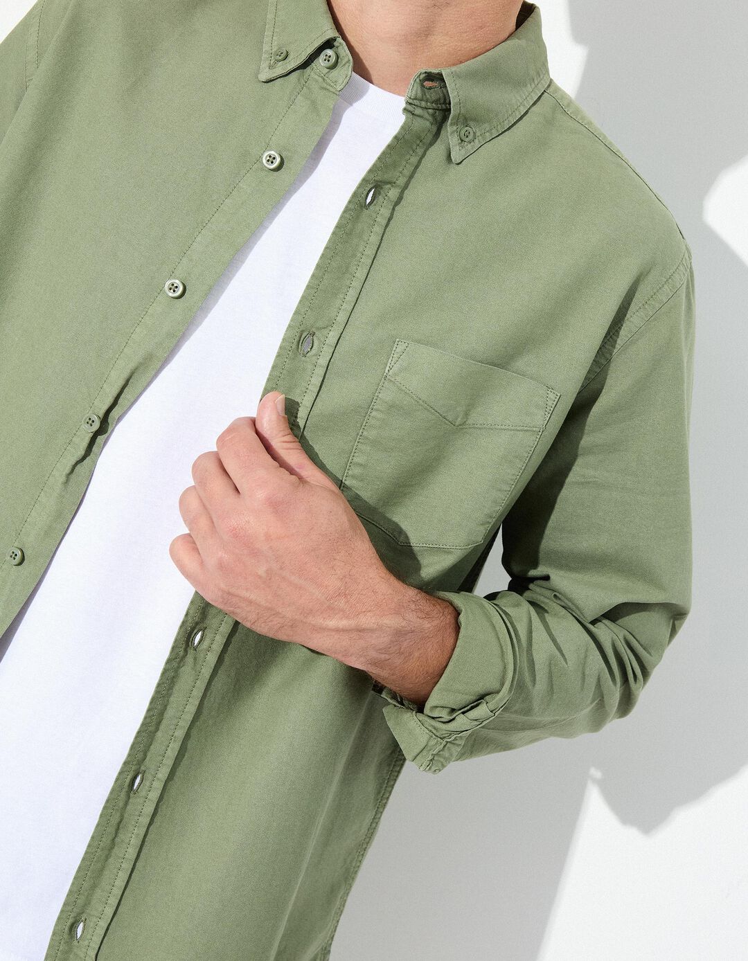 Camisa de Manga Comprida Oxford, Homem, Verde