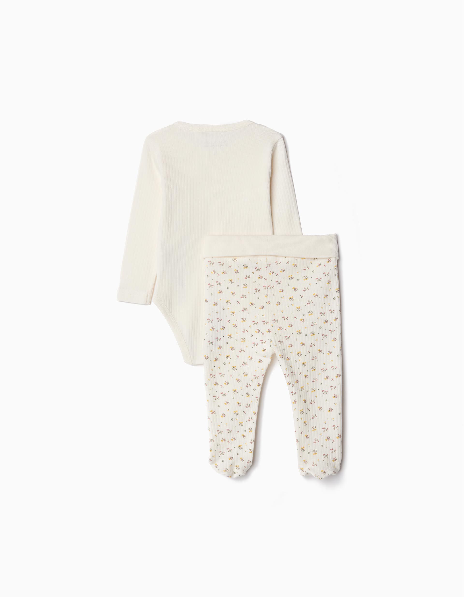 Comprar Online Conjunto Canelado Body de Manga Comprida + Cal&ccedil;as P&eacute;s, Menina, Bege Claro