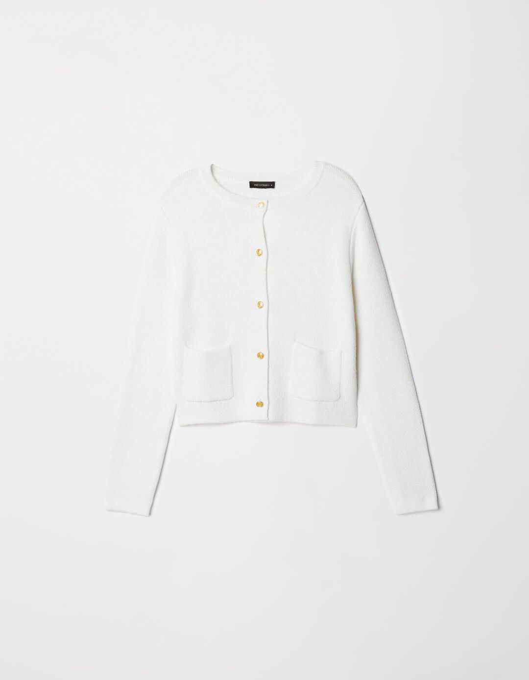 Casaco Mistura de Lã Botões Dourados, Mulher, Branco