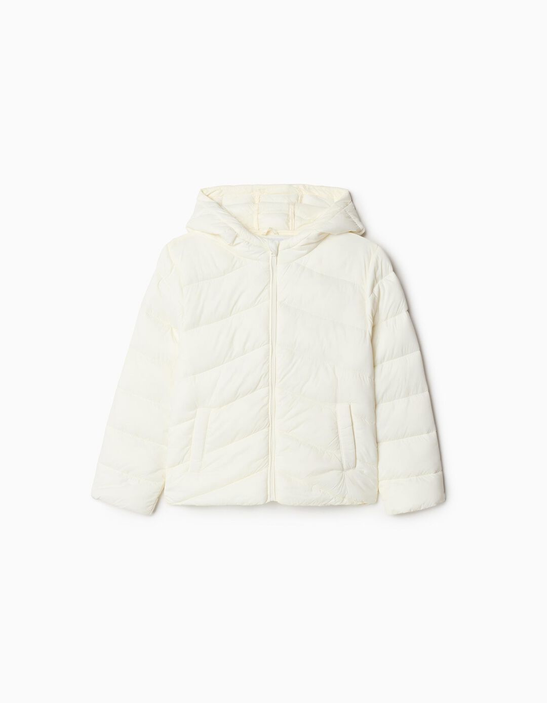 Casaco Acolchoado Capuz, Menina, Branco