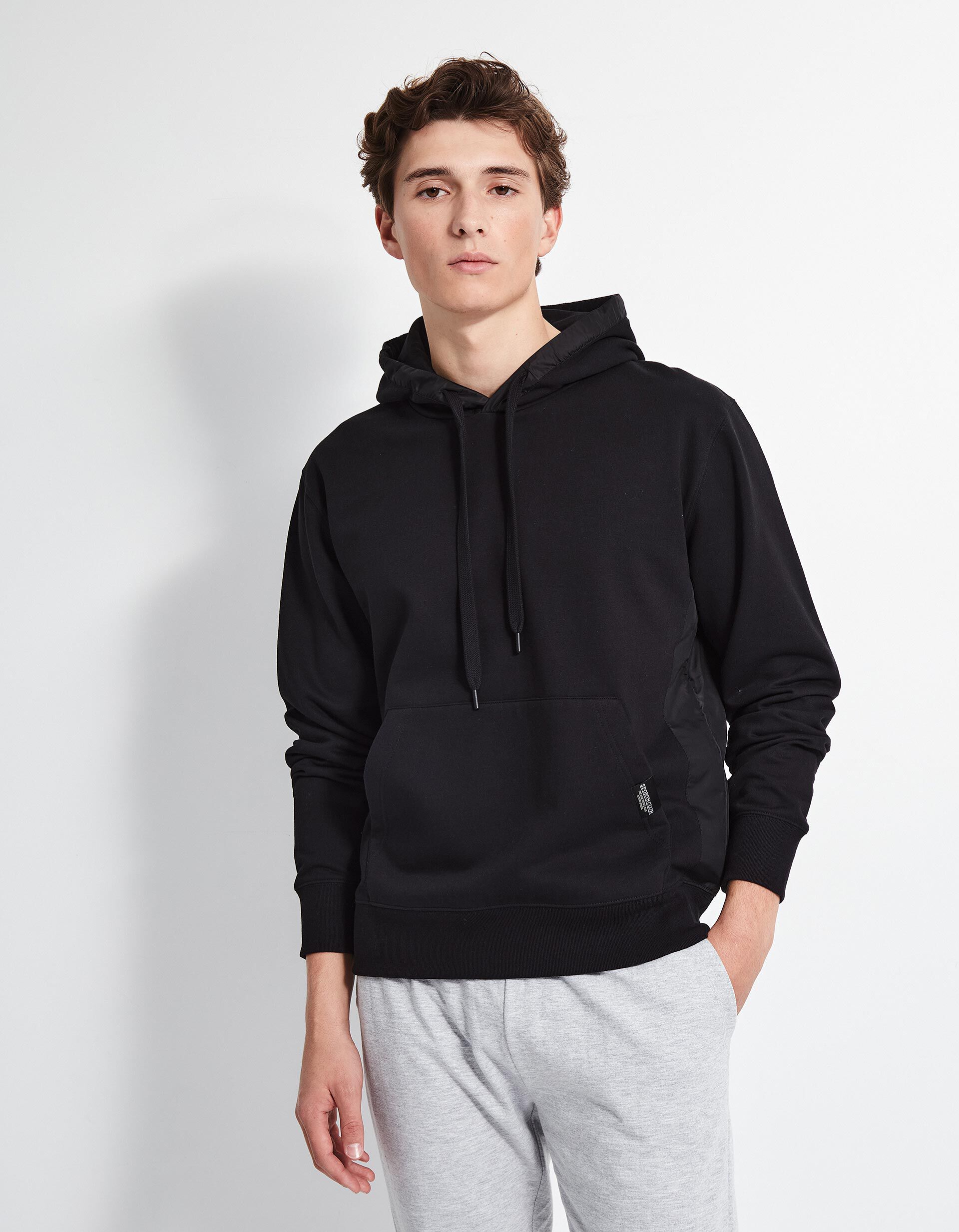 Comprar Online Sweatshirt de Felpa Detalhes Nylon Capuz, Homem,Preto