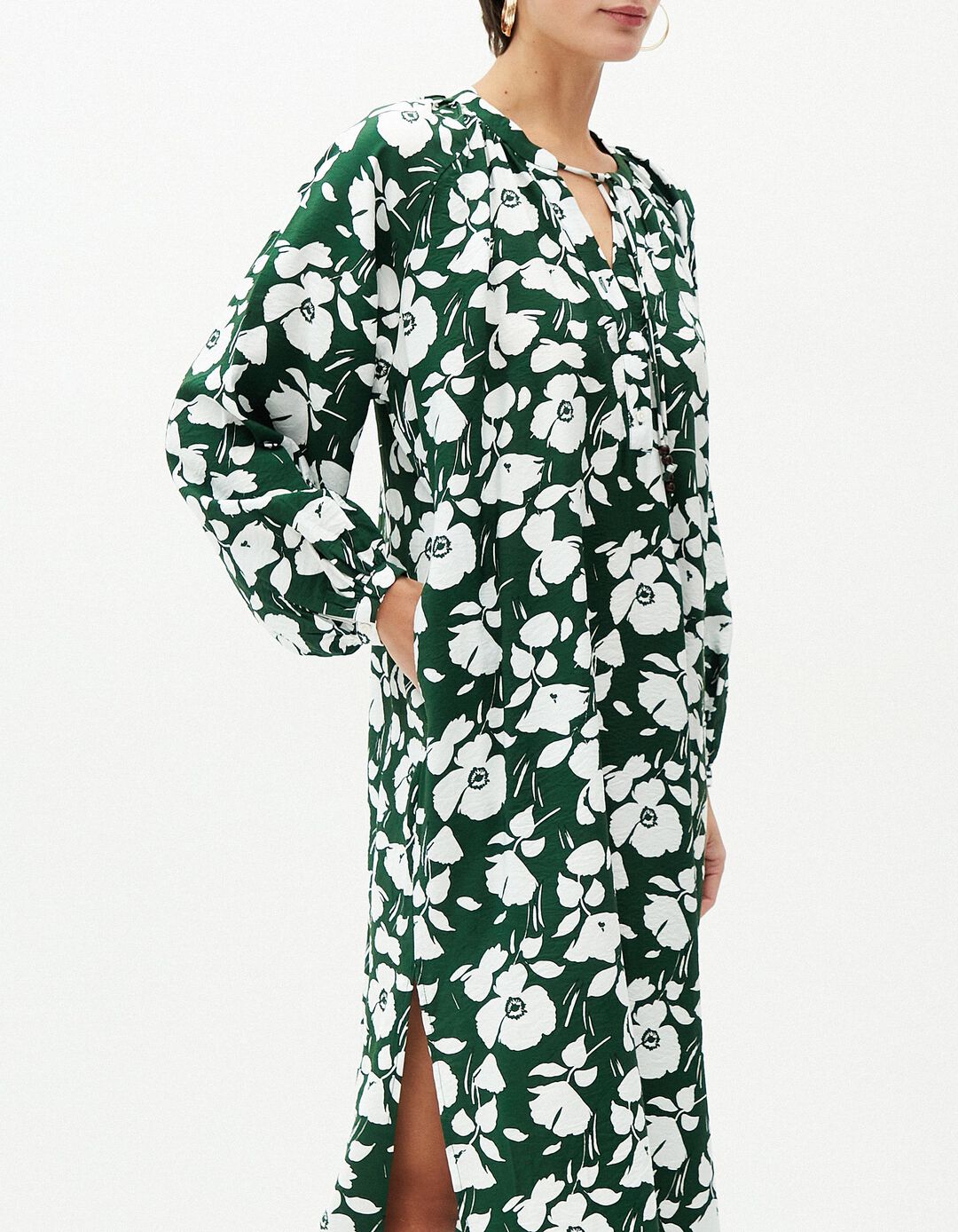 Vestido Comprido Estampado, Mulher, Verde Escuro