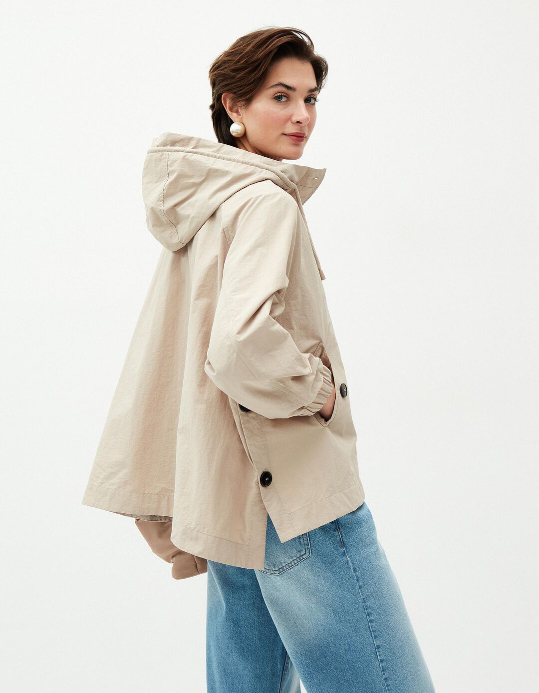 Parka com Botões, Mulher, Bege 