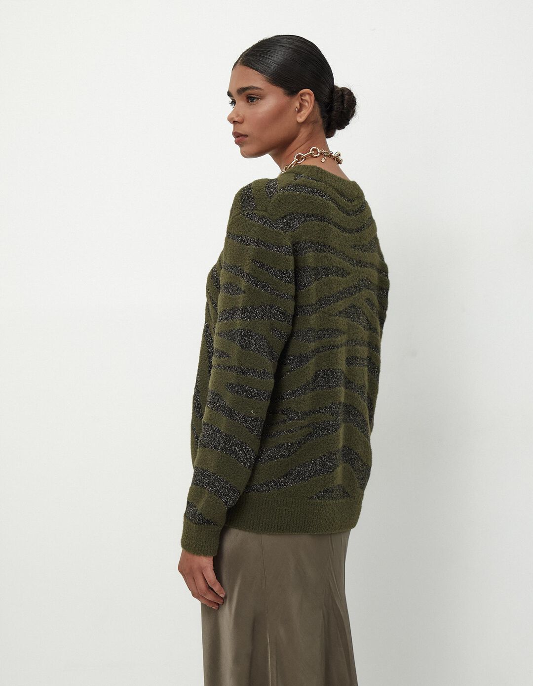 Camisola de Malha Zebra, Mulher, Verde