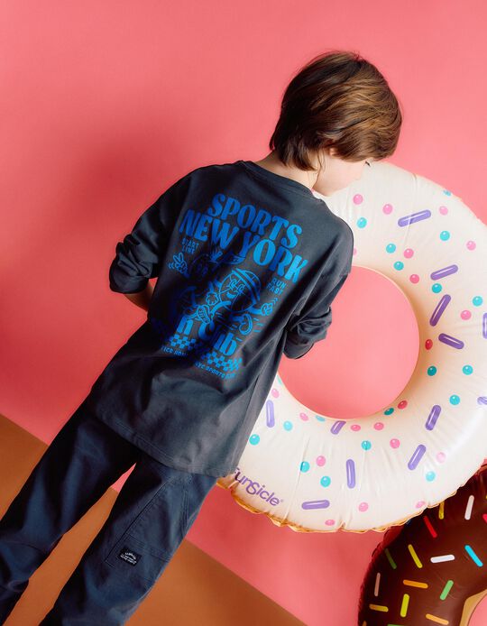 Comprar Online T-shirt de Manga Comprida Estampado, Menino, Cinzento Escuro