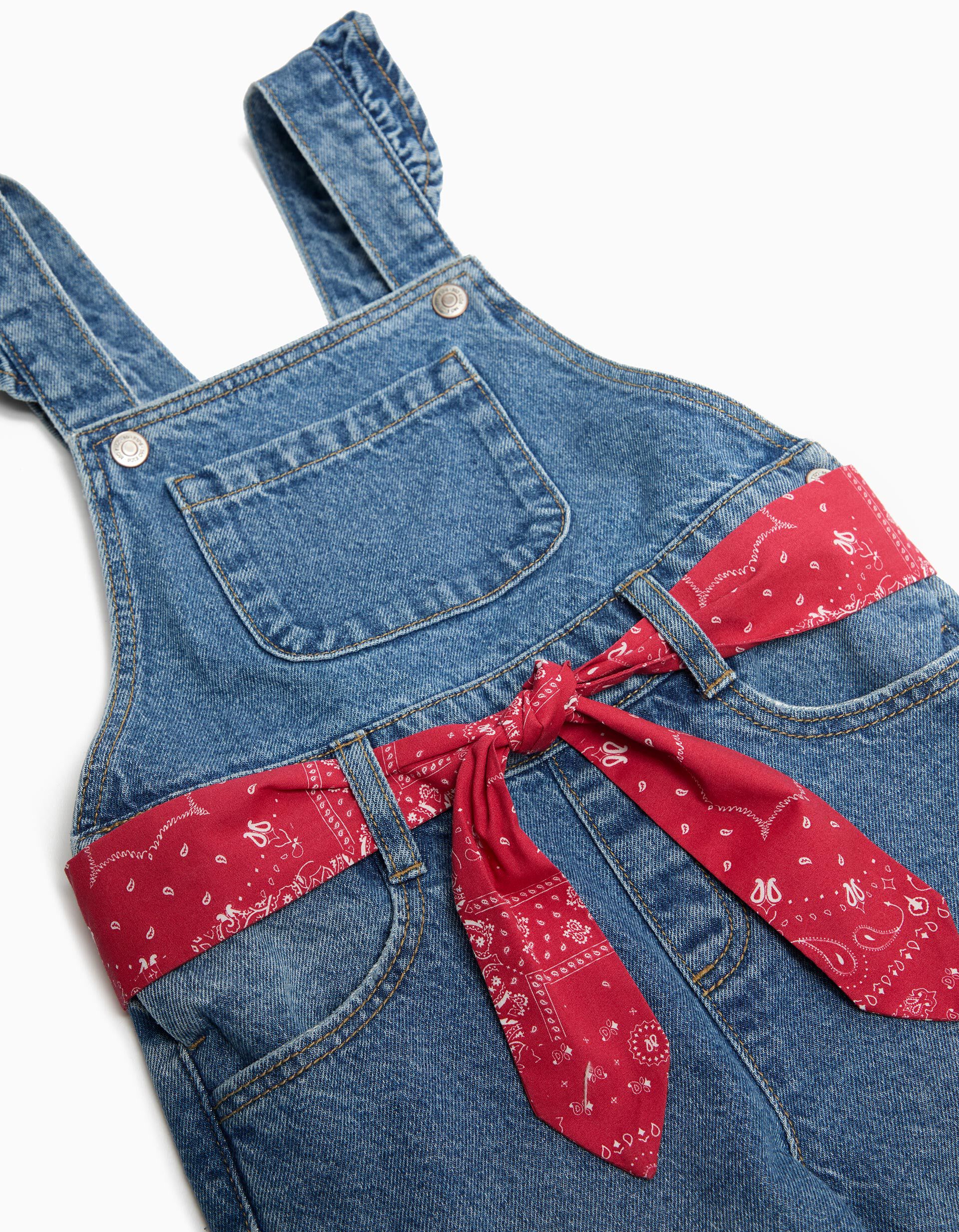 Comprar Online Jardineiras de Ganga com Len&ccedil;o Vermelho, Menina
