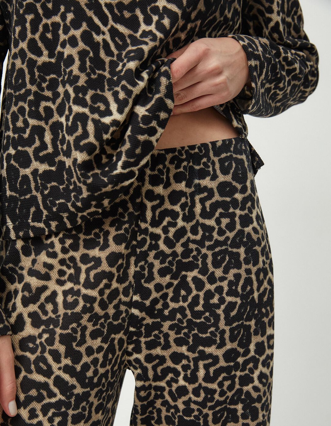 Calças Jacquard Leopardo, Mulher, Bege