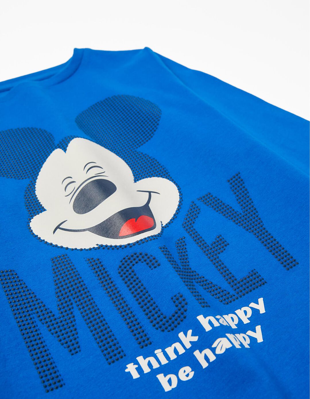 T-shirt de Algodão de Manga Comprida para Menino 'Happy Mickey', Azul