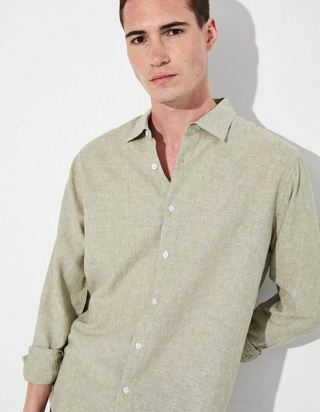 Camisa de Linho, Homem, Verde Escuro 