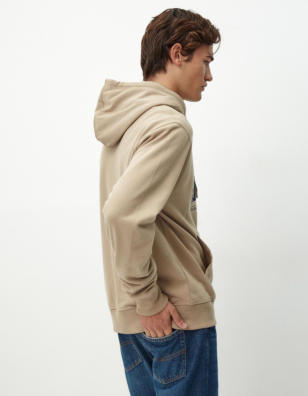 Sweatshirt de Felpa Capuz, Homem, Bege