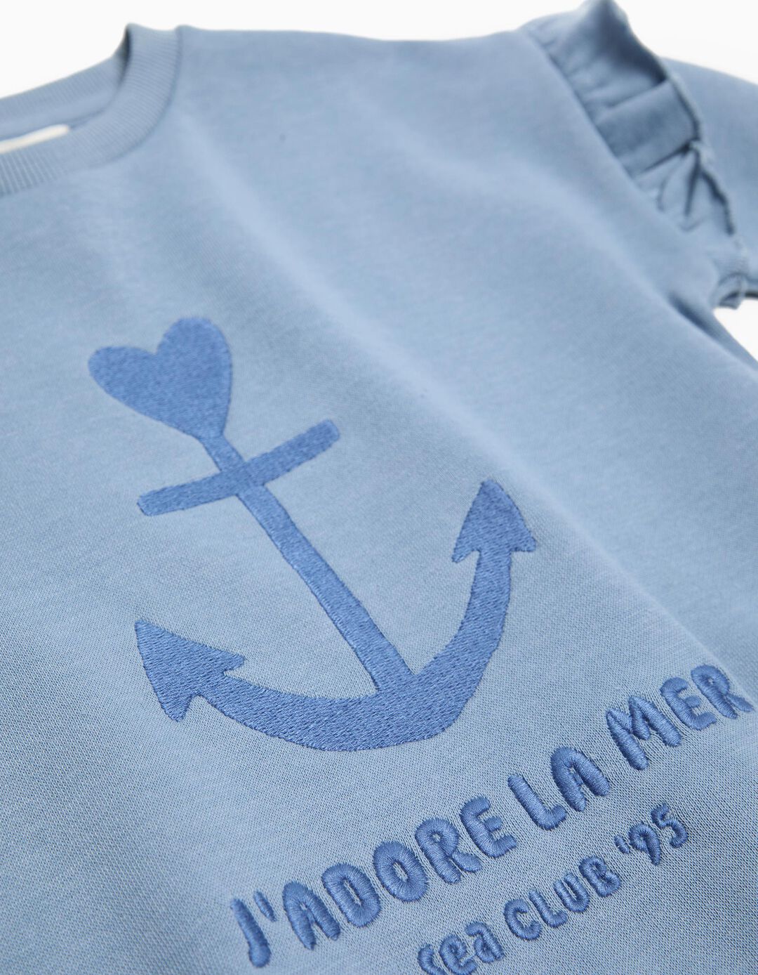 Sweatshirt com Folhos, Menina, Azul