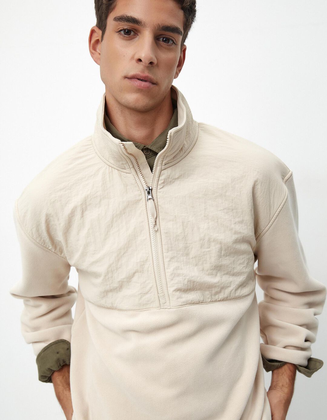 Sweatshirt Polar Fecho de Correr, Homem, Bege Claro
