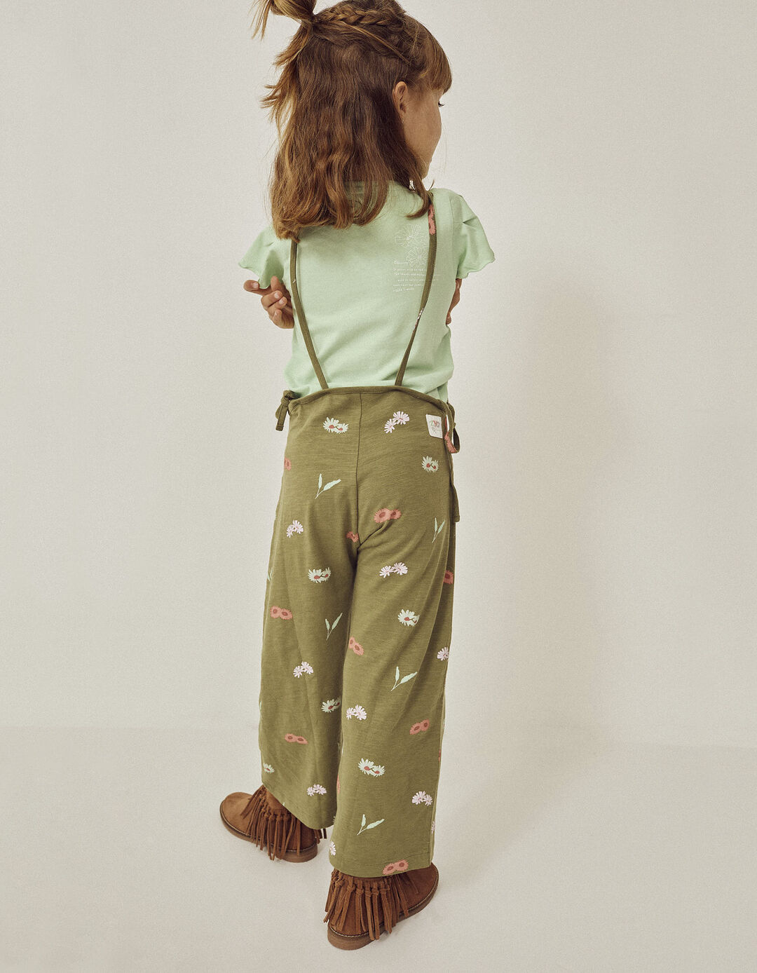 Macacão de Alças em Algodão às Flores para Menina, Verde