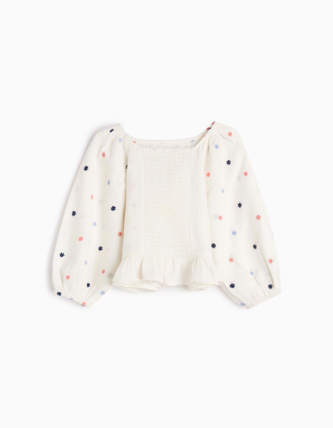 Blusa com Bordados, Menina, Branco
