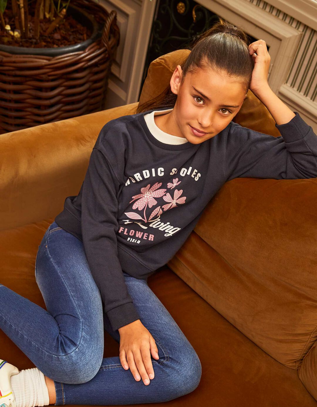 Sweatshirt de Felpa, Menina, Azul Escuro