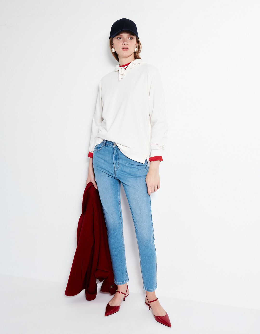 Sweatshirt Capuz, Mulher, Bege Claro