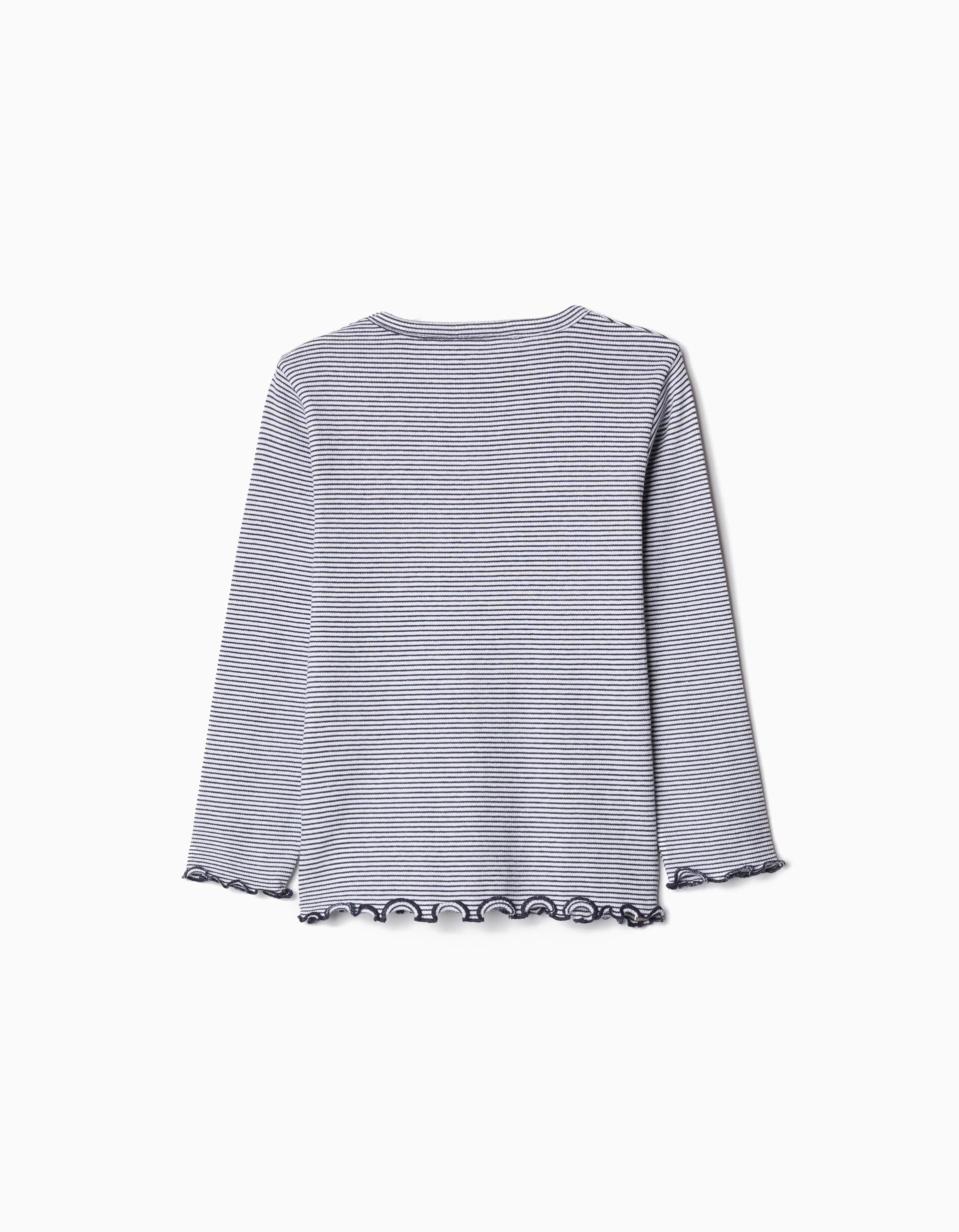 Comprar Online T-shirt de Manga Comprida Riscas, Menina, Azul Escuro