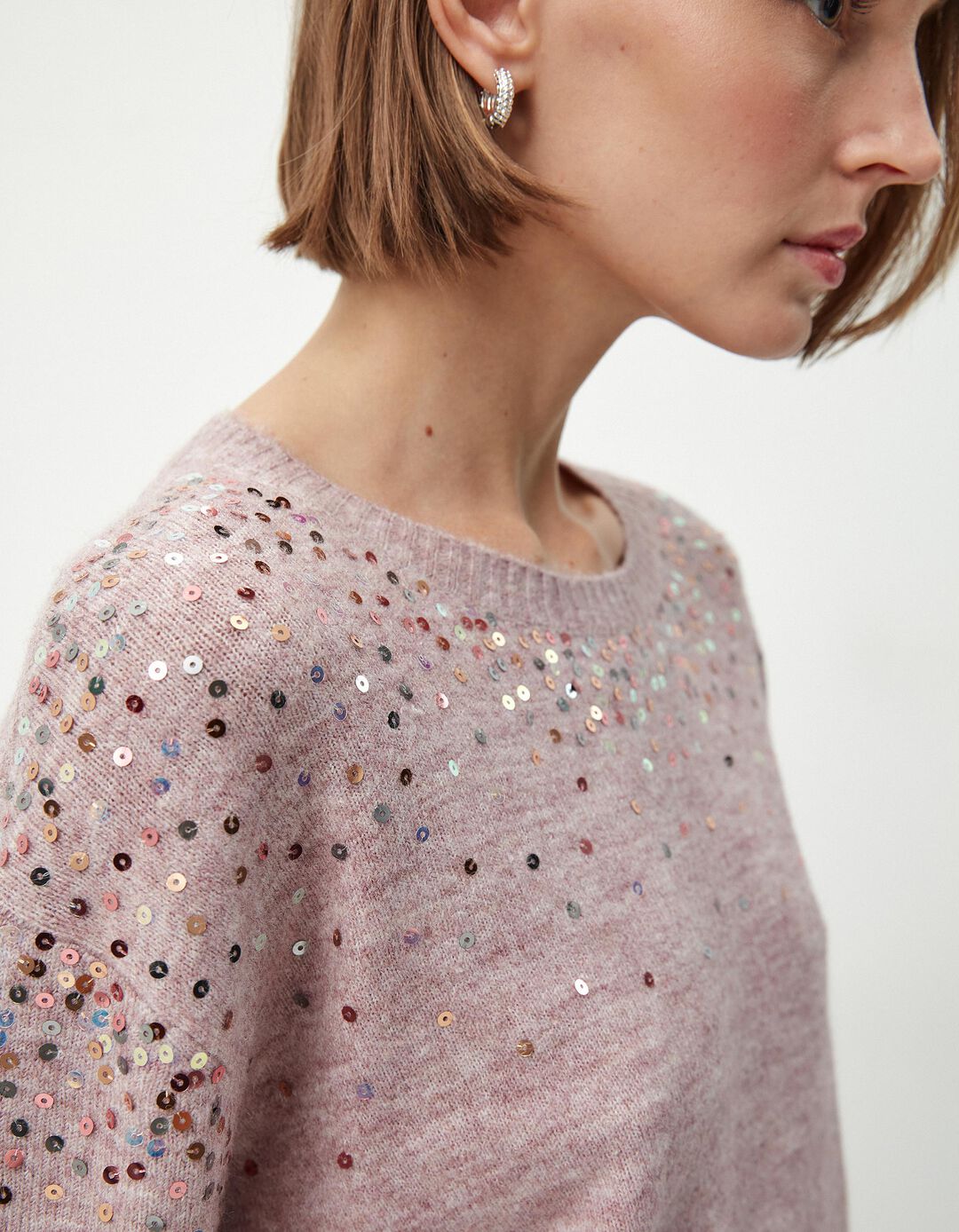 Camisola de Malha Lantejoulas, Mulher, Rosa