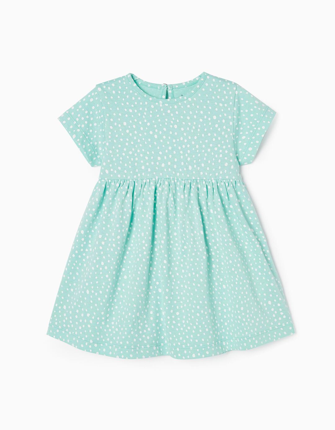 Vestido de Algod&atilde;o Estampado para Beb&eacute; Menina, Verde &Aacute;gua