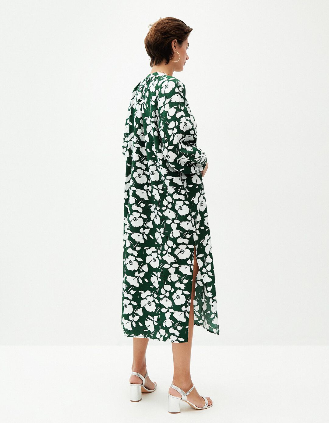 Vestido Comprido Estampado, Mulher, Verde Escuro