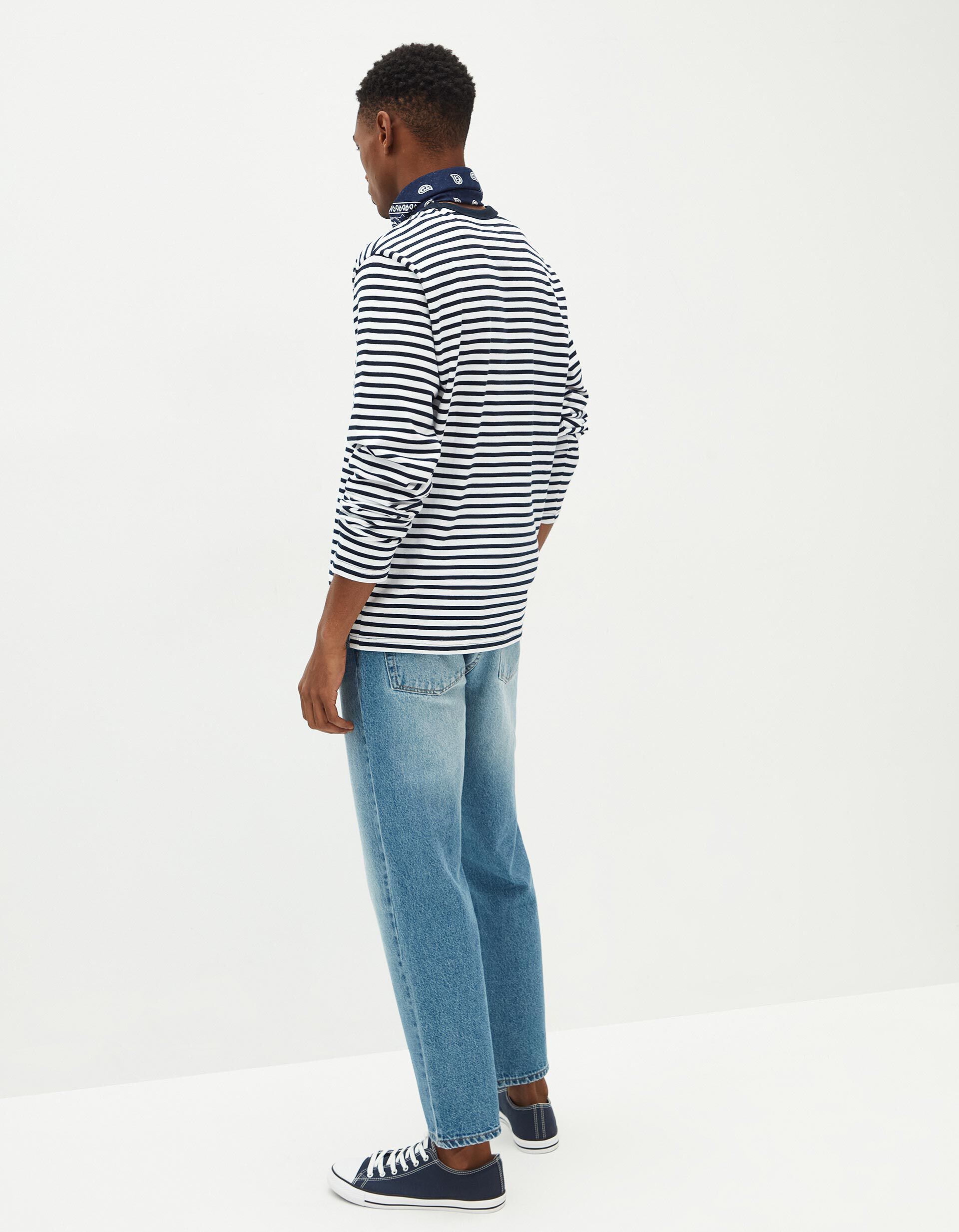 Comprar Online T-shirt de Manga Comprida Riscas, Homem, Azul Escuro