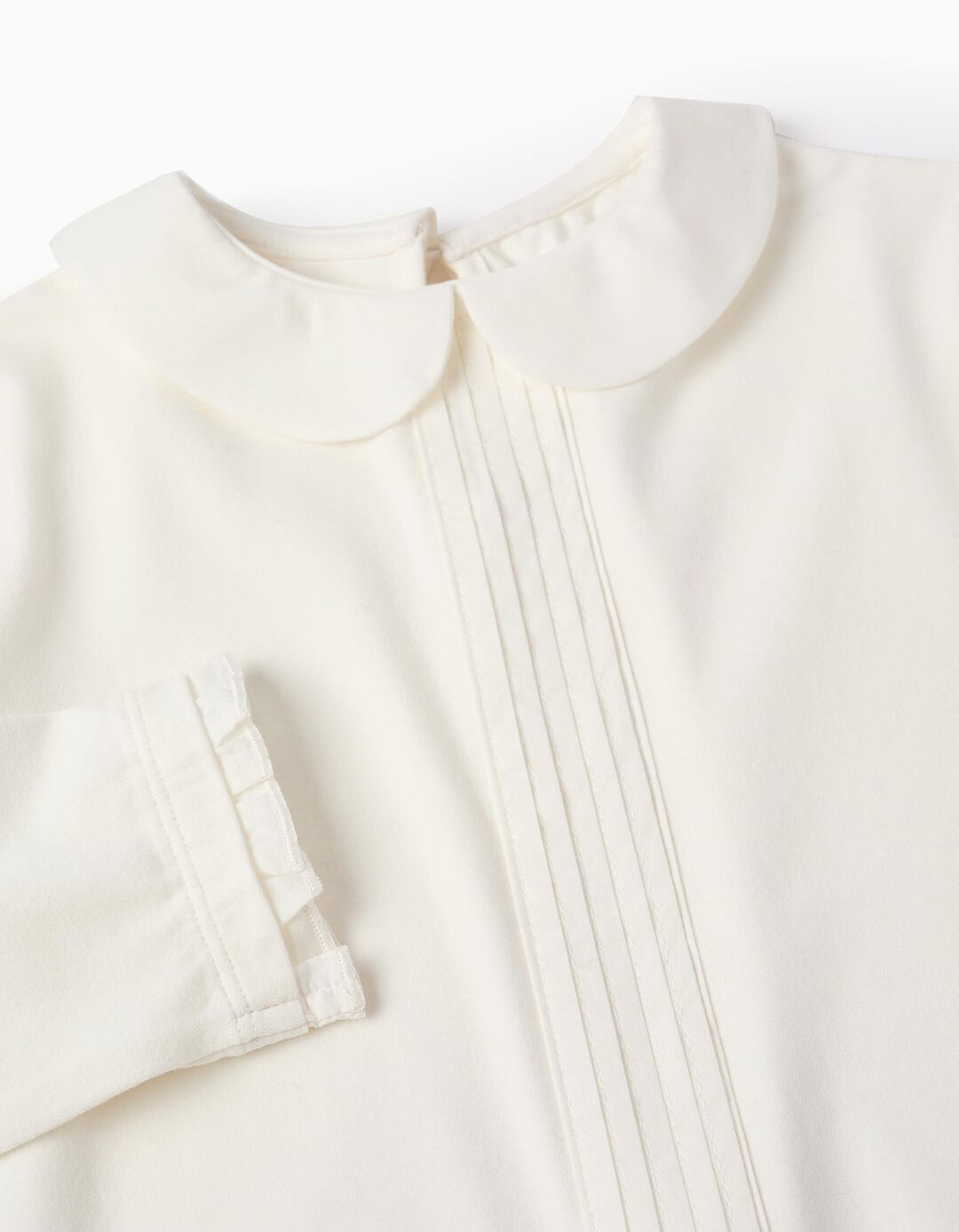 T-shirt com Plissado e Folhos para Menina, Branco