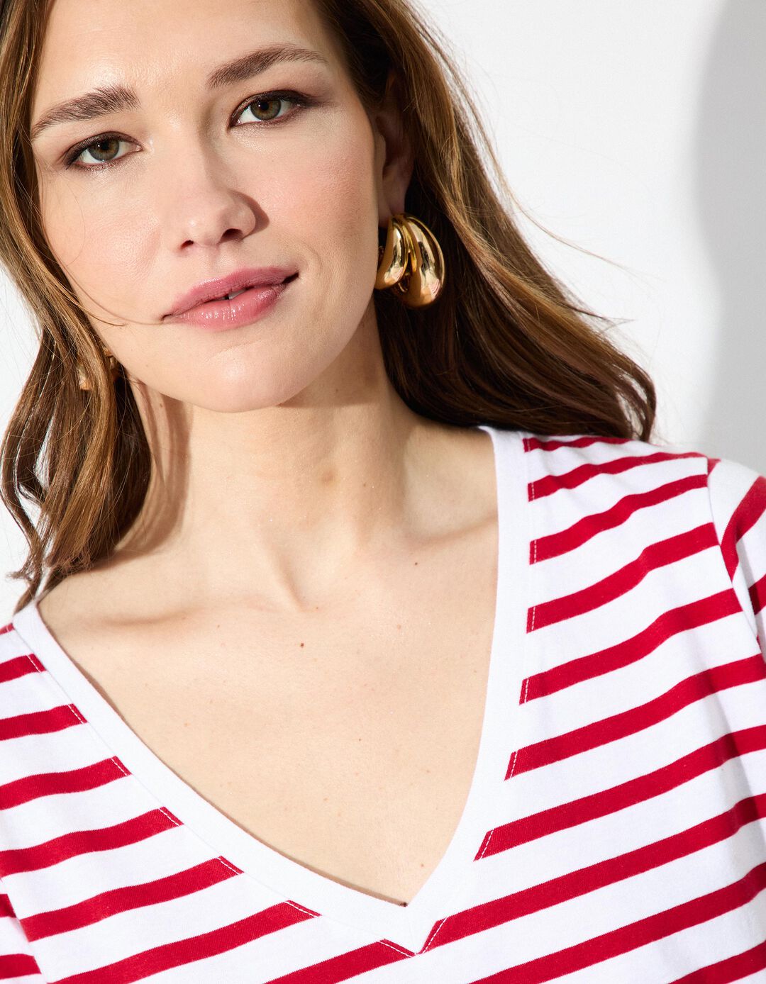 T-shirt Decote em V, Mulher, Vermelho