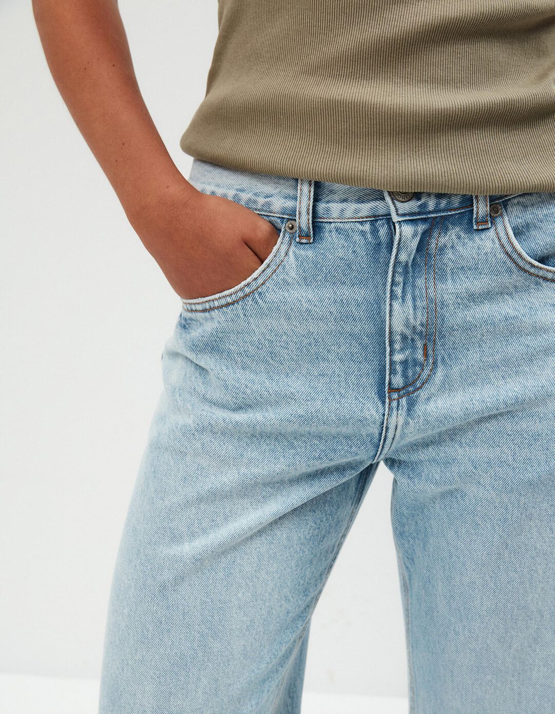 Calças de Ganga 'Straight fit', Mulher, Azul Claro
