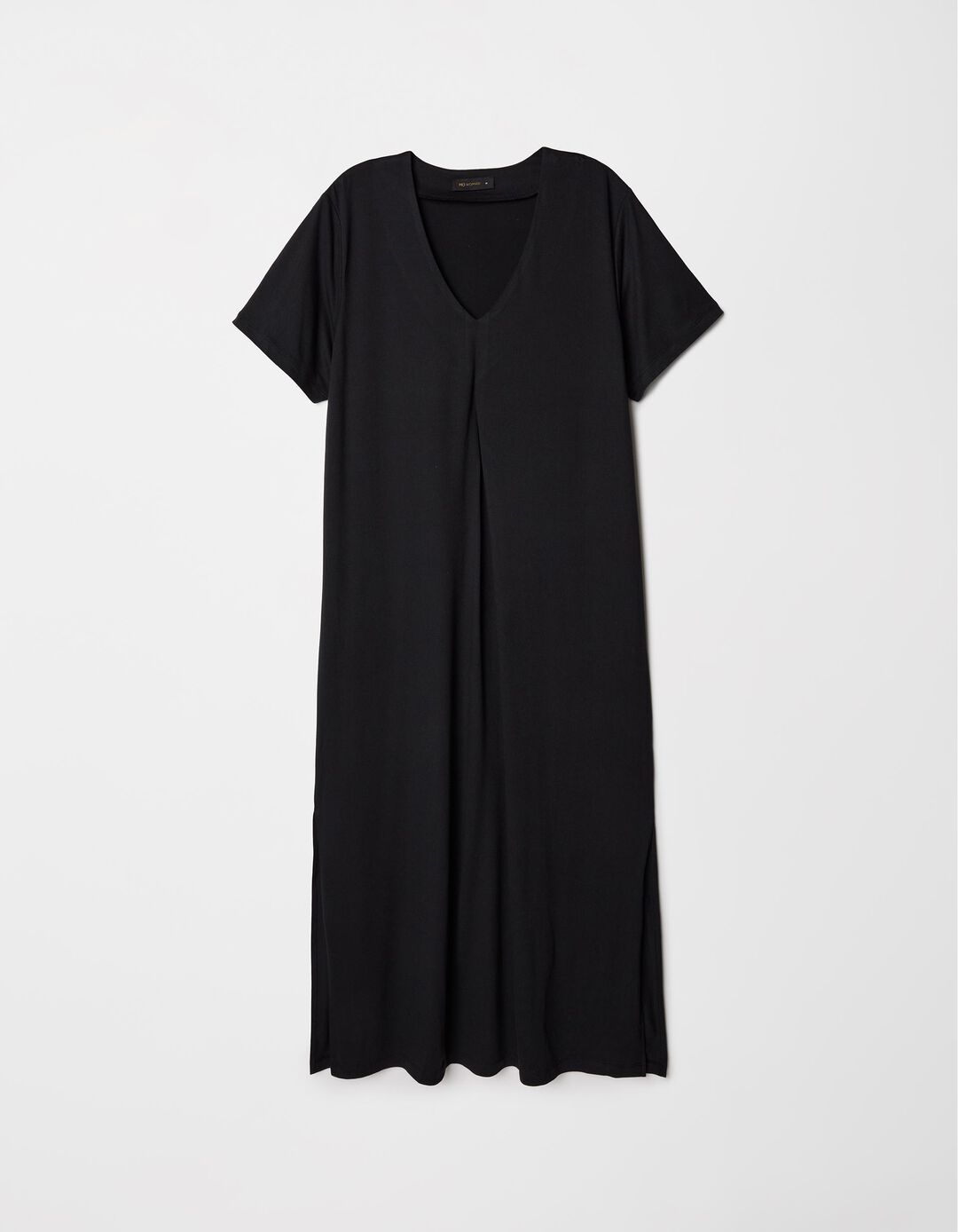 Vestido T-shirt Decote em V, Mulher, Preto